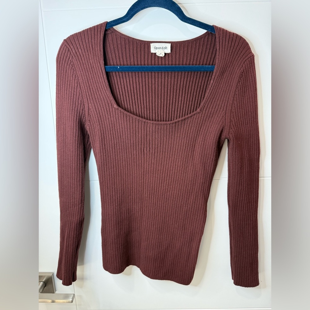 Open Edit Ribbed‎ Long Sleeve Top